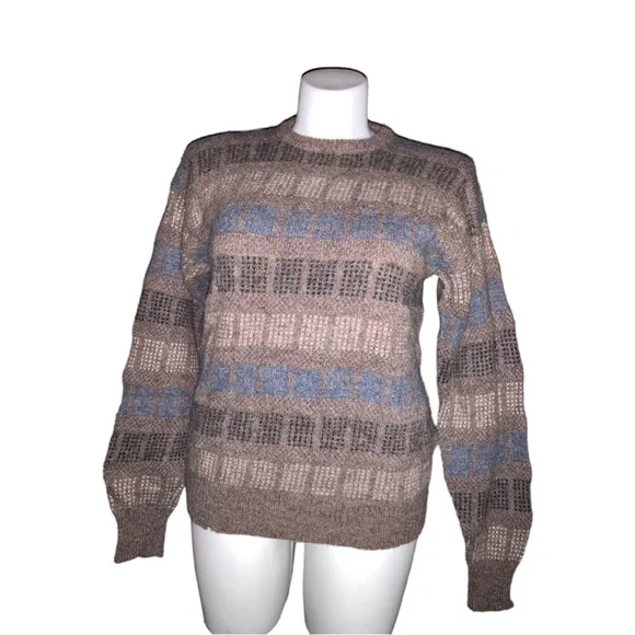 Vintage Michael Jordan Men’s Wool Sweater L Brown Blue Checked Knit Pullover
